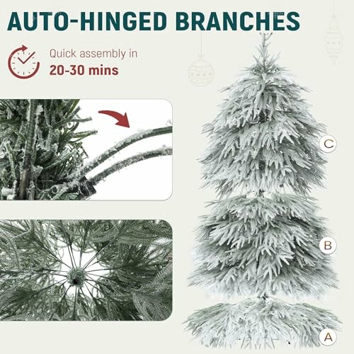 Auto-hinged Christmas tree with quick assembly feature.