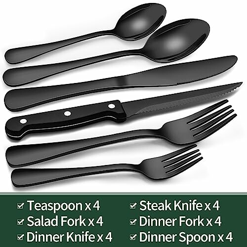 EWFEN 24-Piece Black Silverware Set