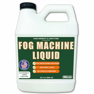 Bottle of fog machine liquid for water-based machines.