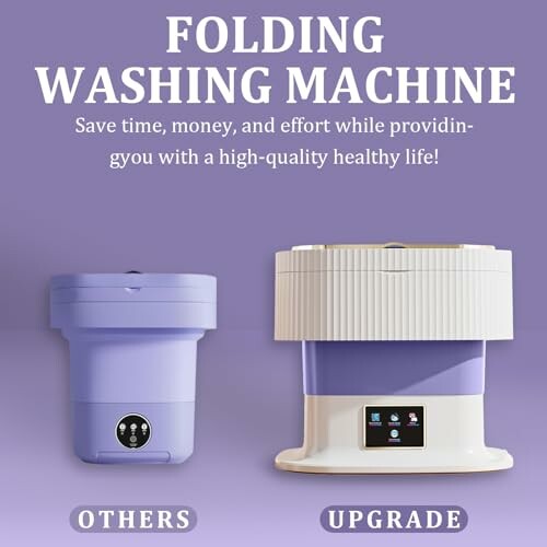 Comparison between two folding washing machines highlighting an upgraded model.