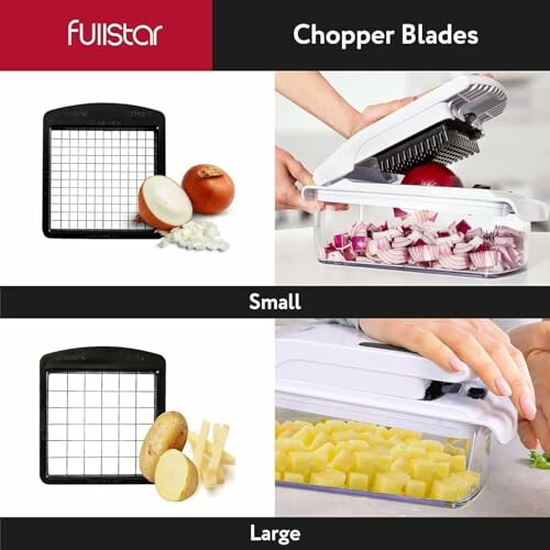 Fullstar chopper blades for small and large cuts with onions and potatoes.