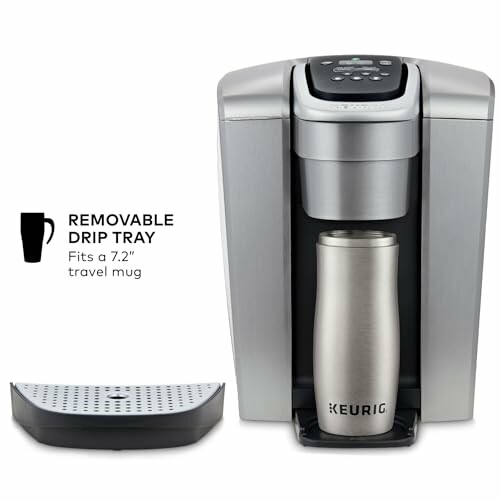 Keurig coffee maker with removable drip tray and travel mug