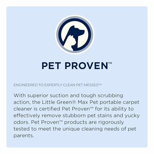 Pet Proven carpet cleaner advertisement highlighting superior suction and scrubbing.