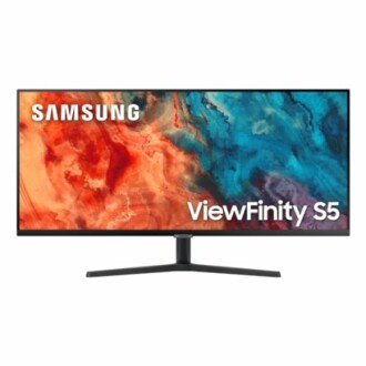 Samsung ViewFinity S5 monitor with colorful abstract screen