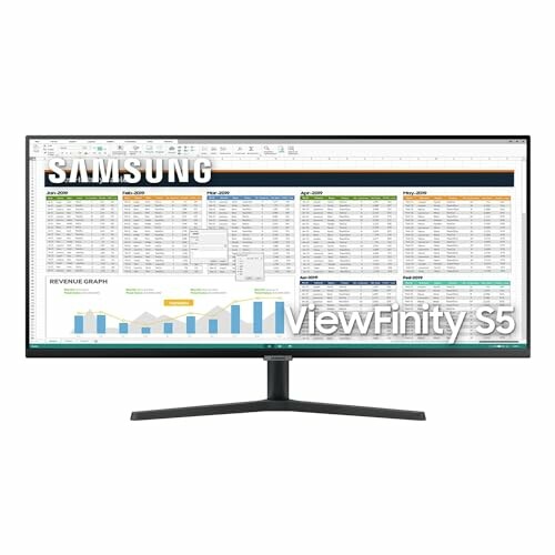 Samsung ViewFinity S5 monitor displaying a spreadsheet and graph.