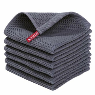 Stack of gray dishcloths with textured pattern