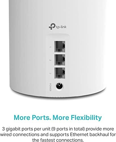 TP-Link router with three Ethernet ports and power input.