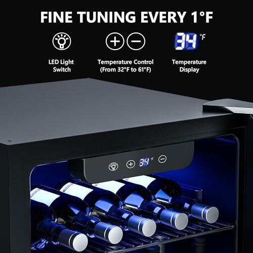 Wine cooler with temperature control and LED display.